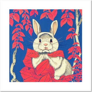 White American Fuzzy Lop Rabbit in Red Autumn Season Rabbit Dad Fathers Day Posters and Art